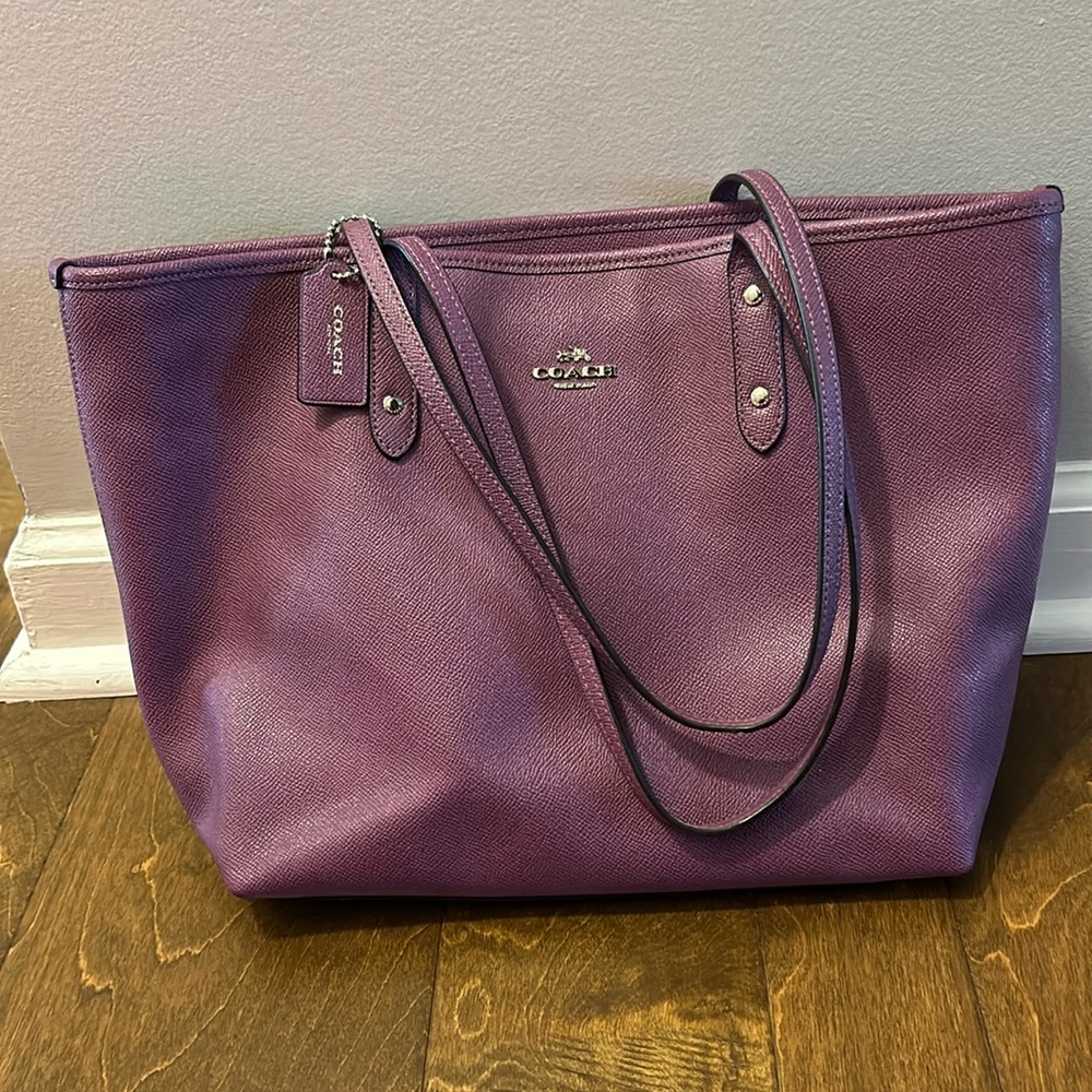 Coach Purple Leather Tote Bag